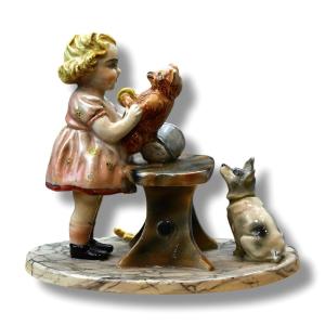 Figura in Ceramica Di Fanciulla Che Gioca - Italia Anni 30
